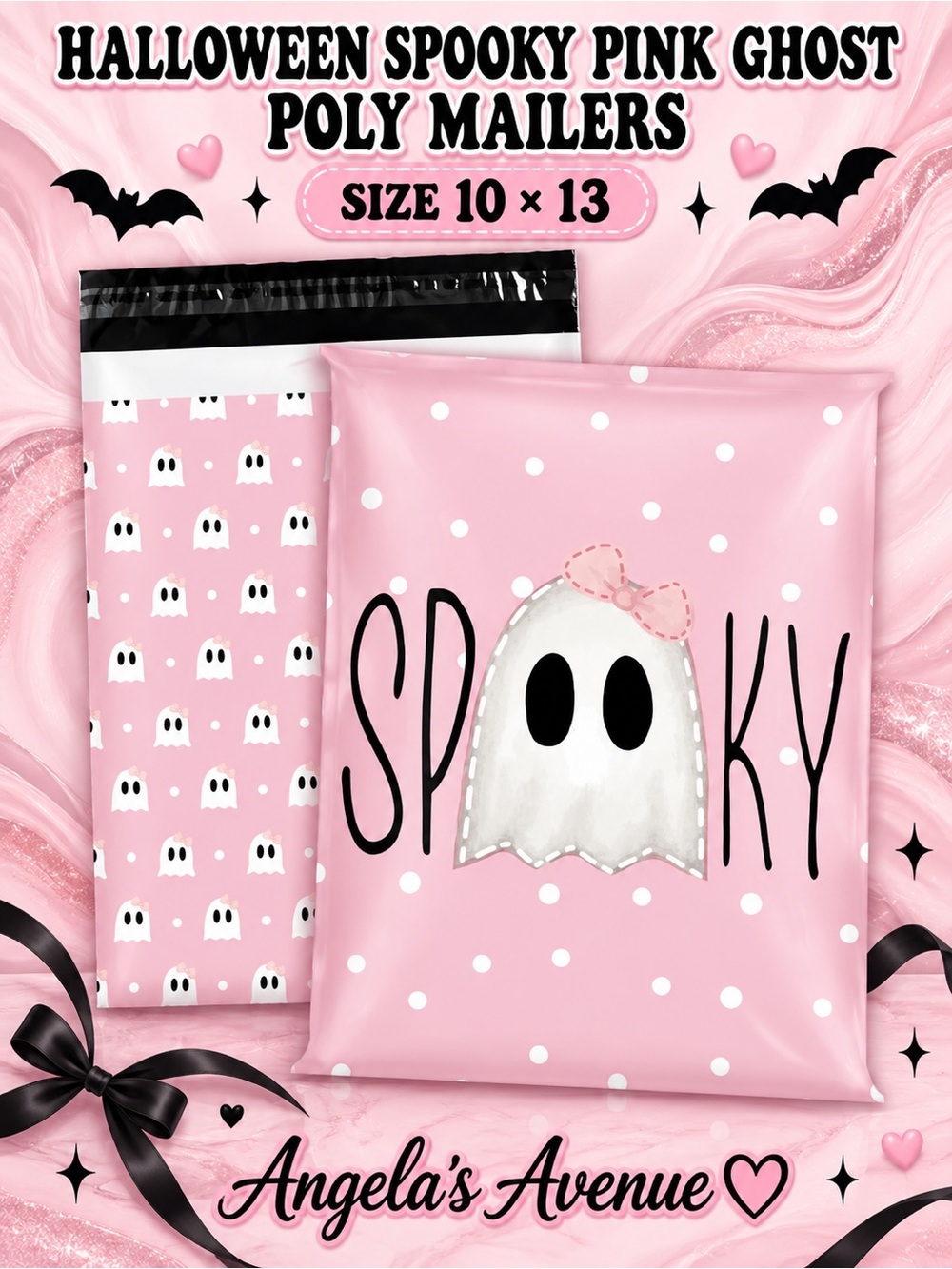 POLY MAILERS HALLOWEEN SPOOKY PINK GHOST (25 Pack) SIZE 10 × 13